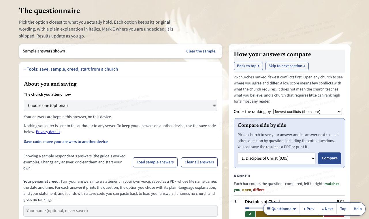 The questionnaire, with its first questions