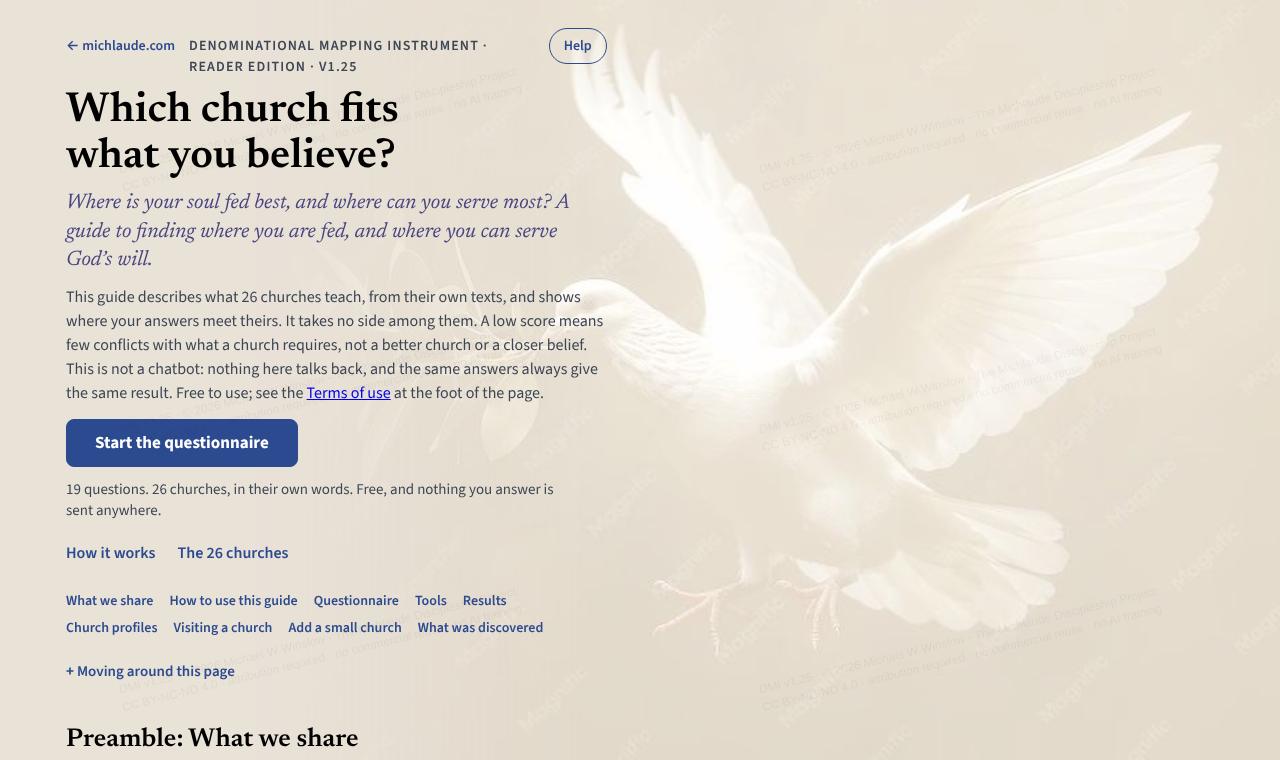 The top of the DMI page, with the Start the questionnaire button