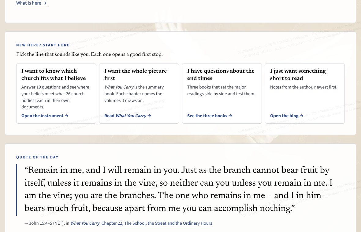 The home page with the Start here panel and four paths