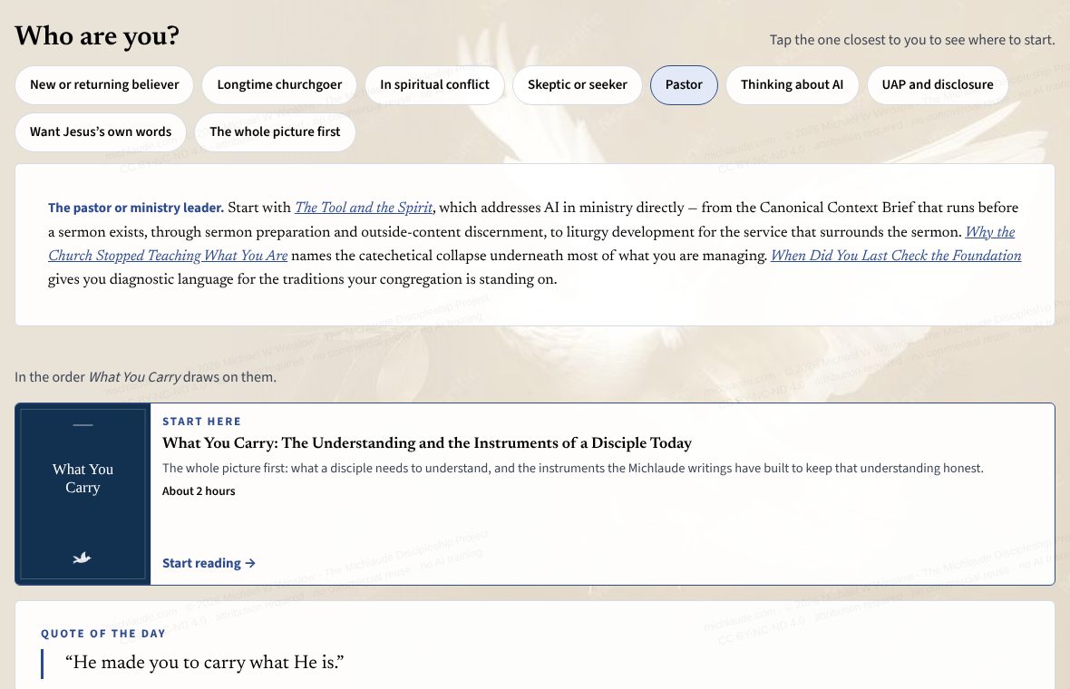 The library page on a computer, with the Who are you? chips and one paragraph open