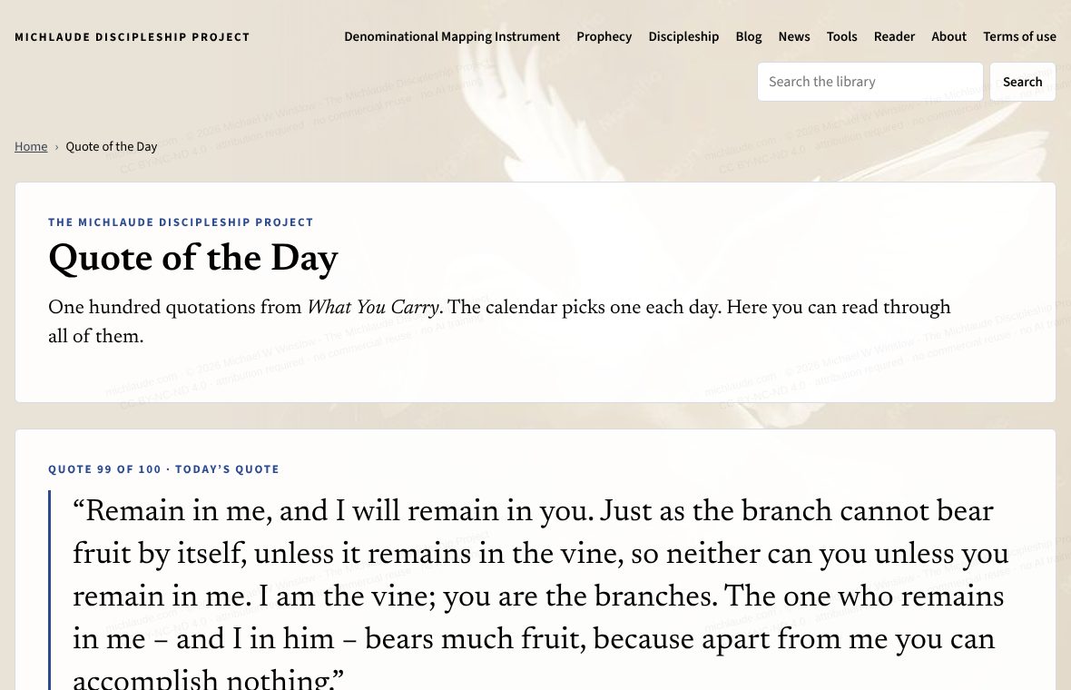 The Quotes page, one quotation at a time