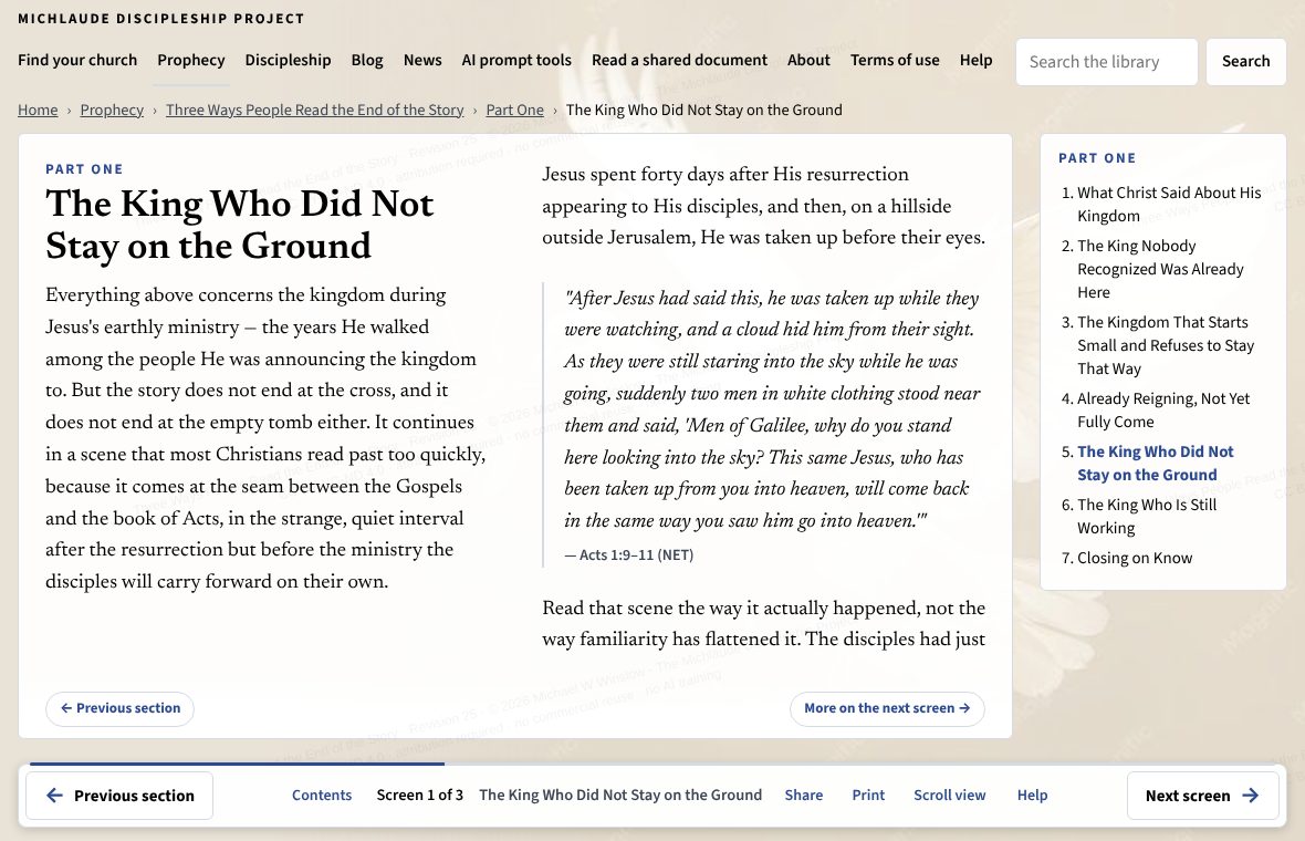 A book part in page view on a computer, with the bar at the foot